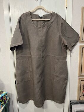 J Jill Love Linen Plus Size Brown Taupe Garment Dyed Dress 3X 3XL Summer Cottage